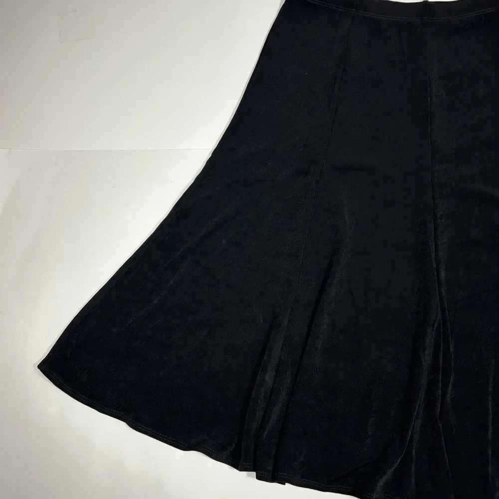 Chico’s Travelers Short Skirt Jersey Knit Slinky Flare Swing Black Pull On Sz M - Picture 4 of 10